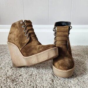Pierre Hardy Women's Suede Brown Leather Wedge Ankle Boots US Size 8 Uk39